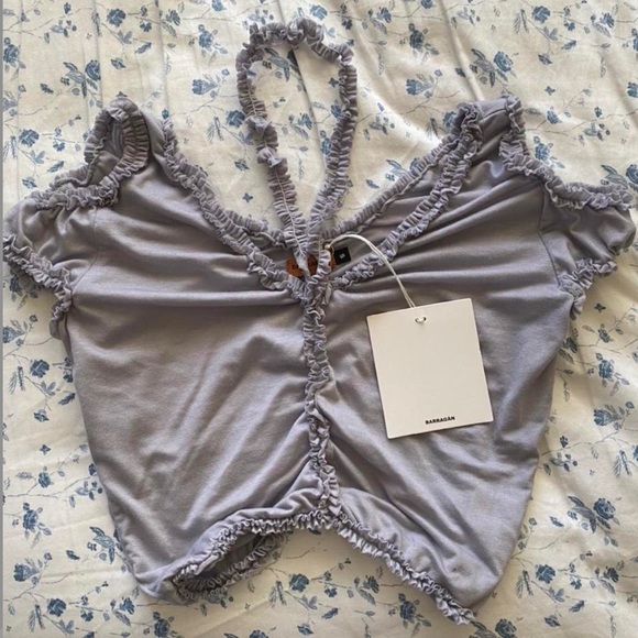 BARRAGAN LILAC XOCHI RUFFLE OPEN SHOULDER TOP - Picture 2 of 2